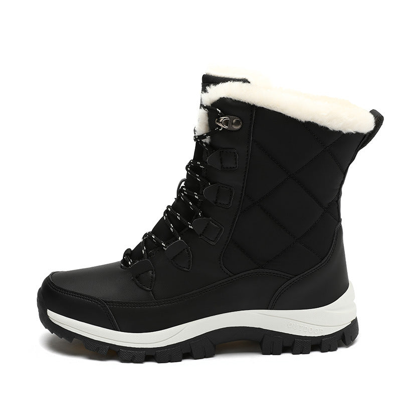 Women's Plus-Size Snow Boots for Outdoor Travel—Thick-Soled, High-Top, Fleece-Lined, Padded Cotton Mid-Calf Boots